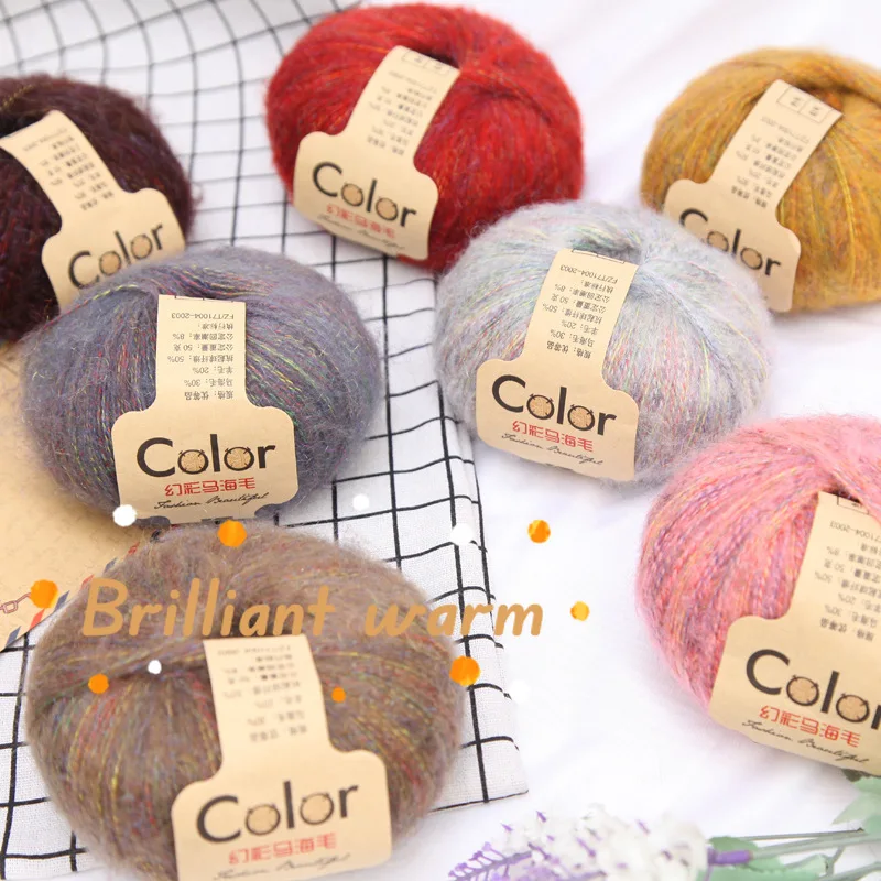50g/roll Long Plush Colorful Fine Mohair Yarn Handmade DIY Crochet Knitted Sweater Scarf Hat Plush