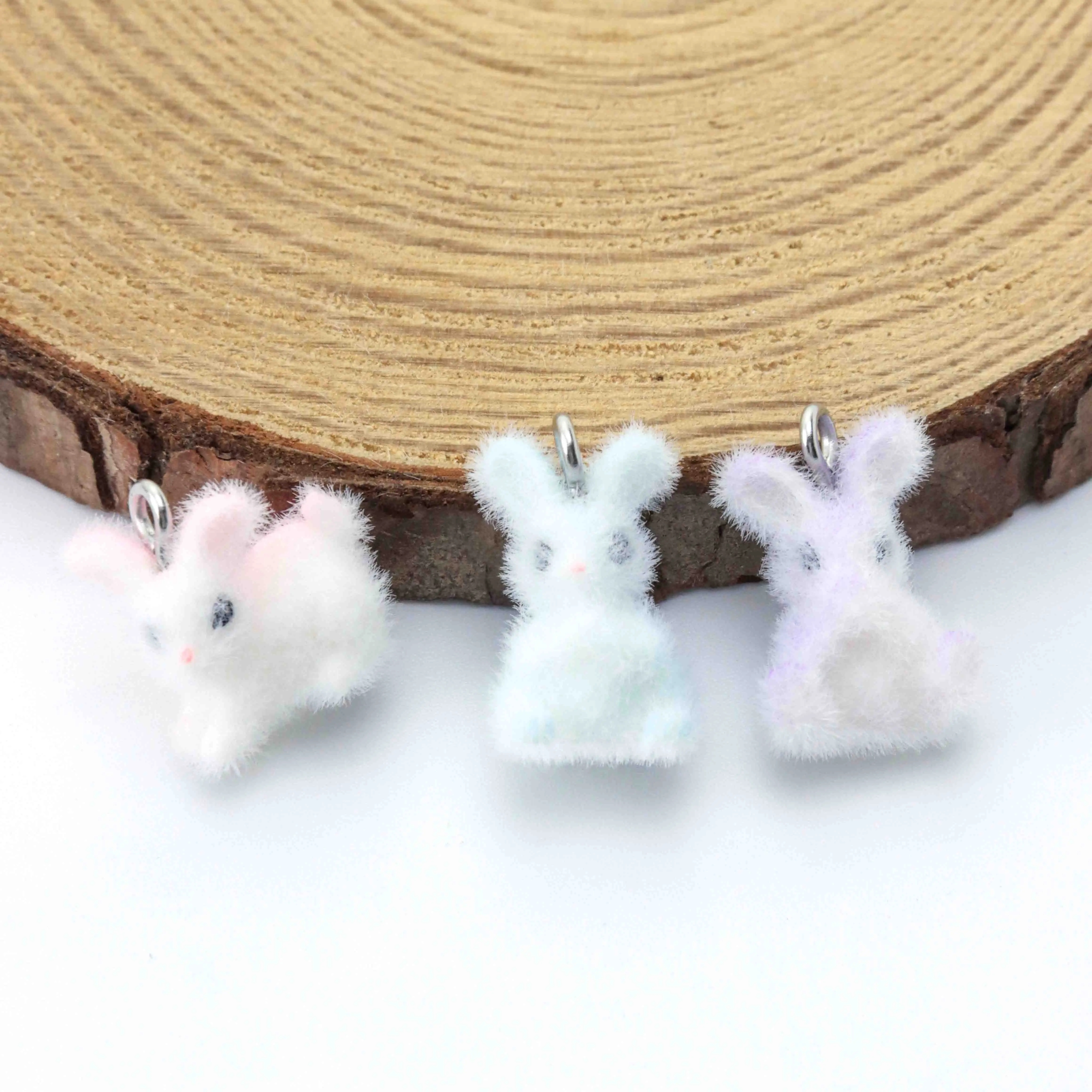 10pcs Resin Flocking Charms 3D Mini Bunny Pendant For Jewelry Making Keychain Earrings Car Accessories Material