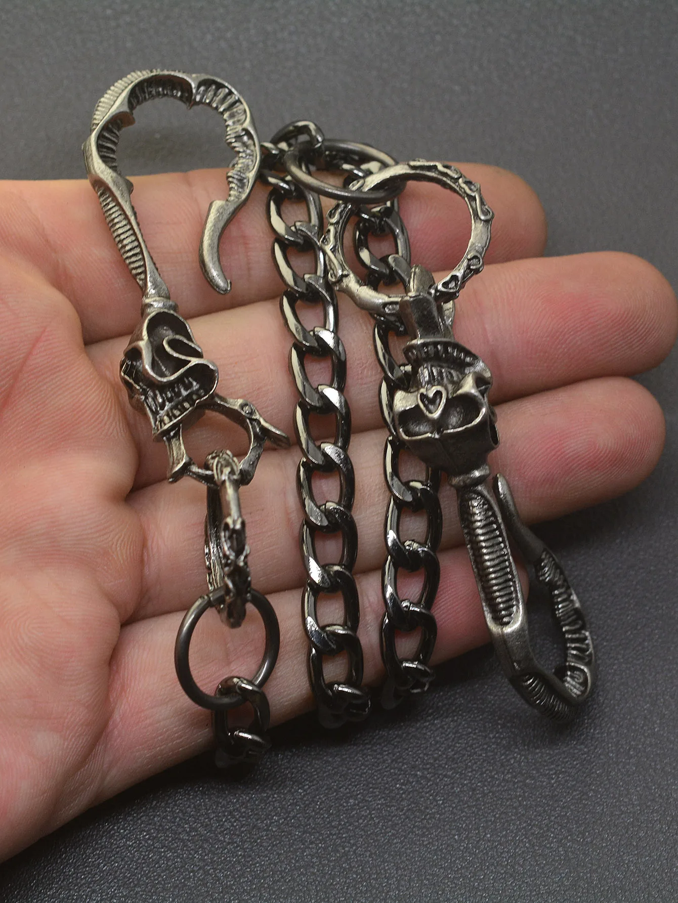 24 inch Hip pop Gunmetal wallet pants biker jean 7mm NK chain large skull blet U hook  gift for friend EDC FOB
