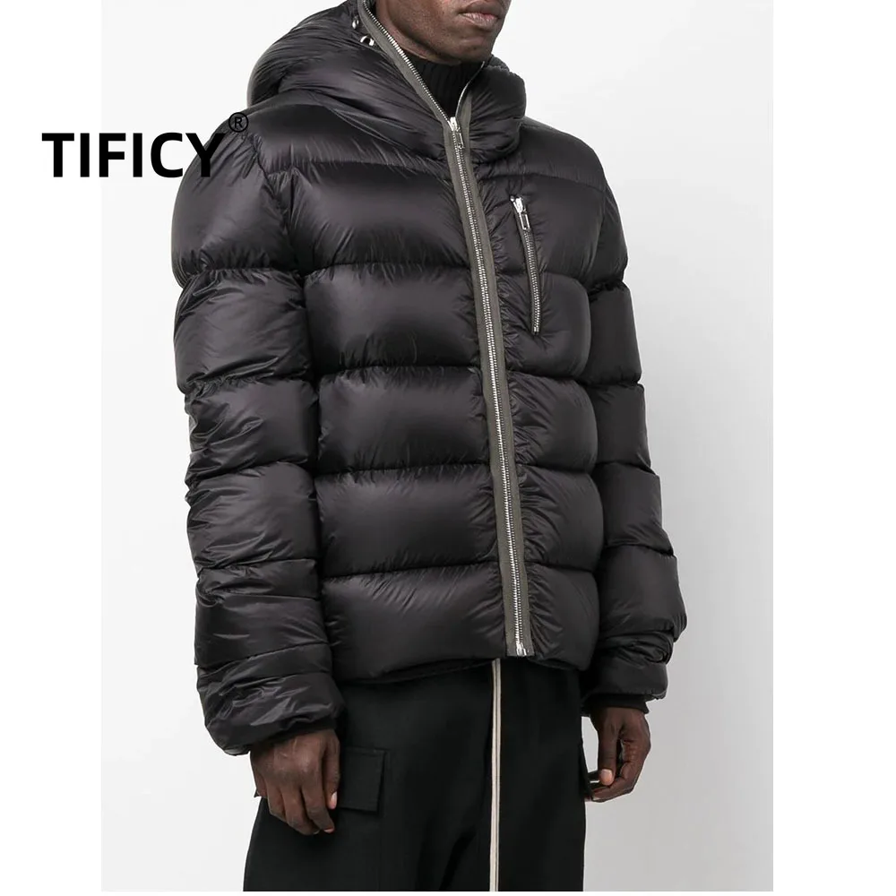 

High Street Dark Duck Down Hooded Jacket Men New Design Zipper Hooded Autumn and Winter Warm and Windproof Down Jacket