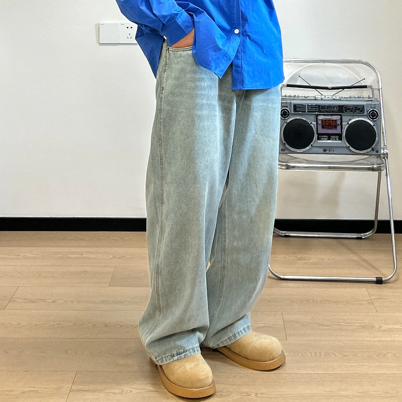 

Retro American Waed Baggy Straight Leg Casual Jeans Men Women Trendy Brand Silhouette Loose Fit Spring Leisure Pants