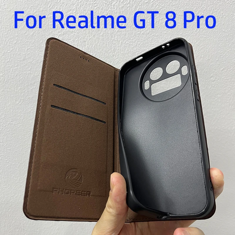 realme GT Neo 8/128GB（ブラック）手帳型カバー付き Magnetic Genuine Leather Skin Flip Wallet Phone Case Cover On For
