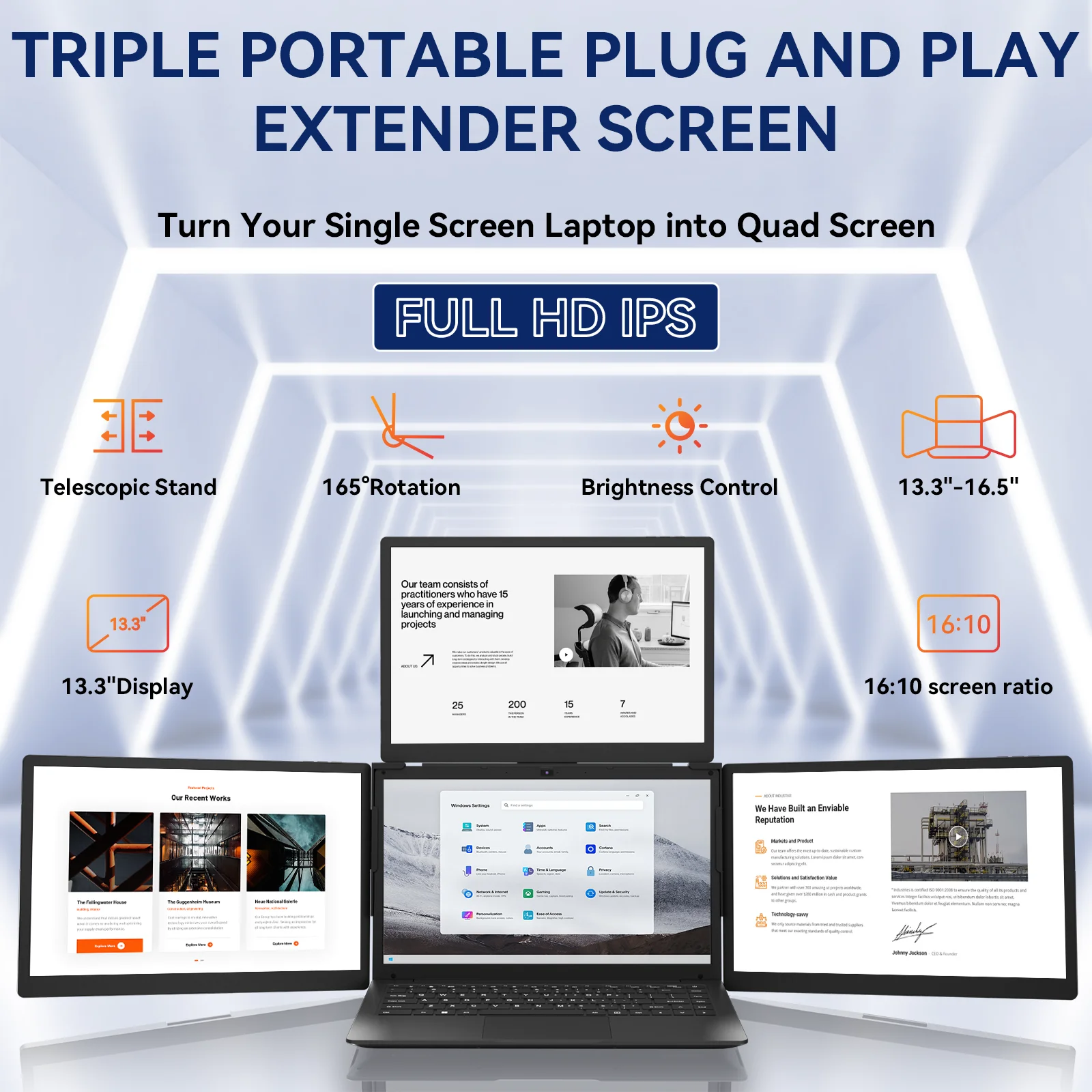 13.3Tri-Screen/Dual Screen Laptop Dock DIY ConfigurablePeect for Stock TradingData Work & Office Use Compatible with Mac & Win