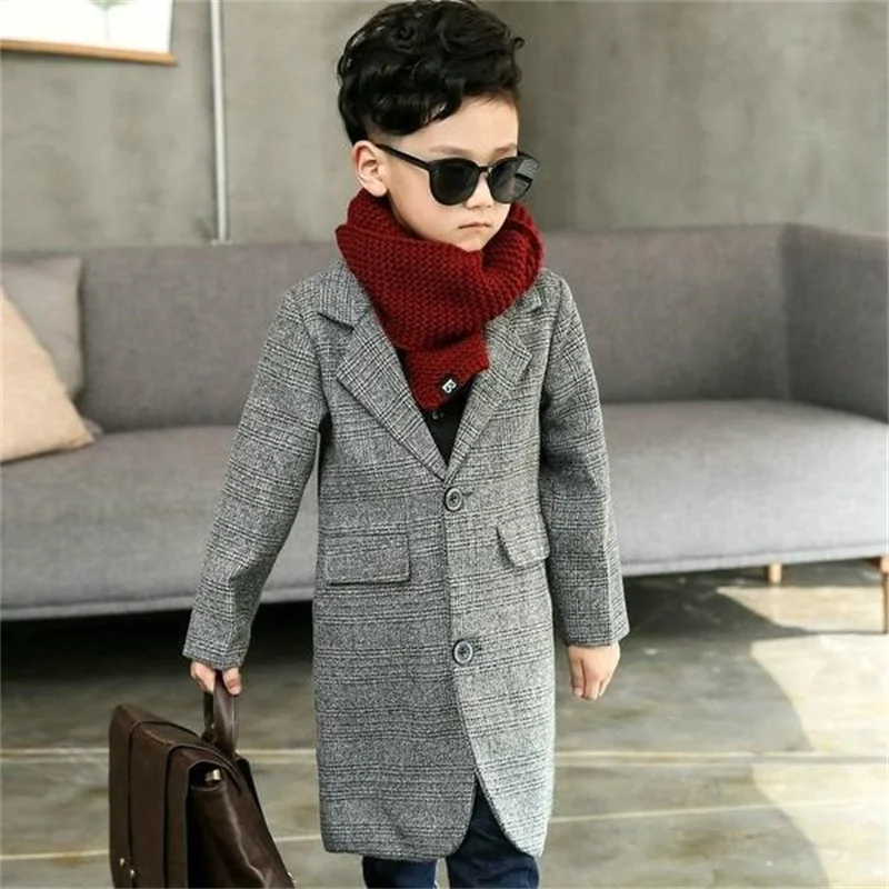 

Boys Woolen Coat Overcoat Jacket Windbreak 2024 New Warm Plus Thicken Autumn Winter Cotton School Children's Clothing