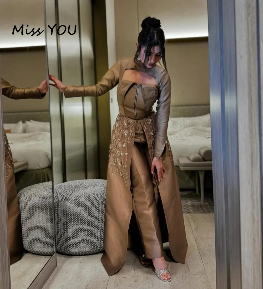 فستان MissYOU مخصص للحفلات الراقصة مزين بالترتر على شكل حرف A وياقة عالية فساتين طويلة مناسبة مخصصة على الطراز الحديث