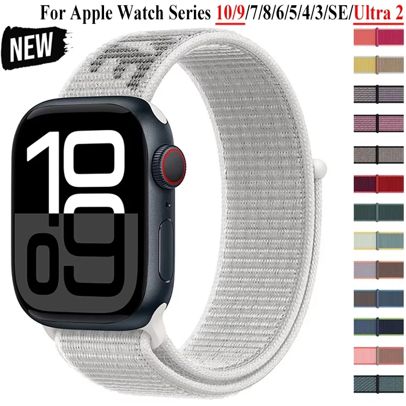 Nylon Loop For Apple Watch Strap 45mm 44mm 49mm 46mm 40mm 41mm 38mm 42mm Correa Bracelet iWatch Series 6 Se 7 8 9 10 ultra2 band