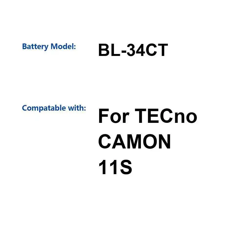 

BL-34CT Быстрая зарядка для аккумулятора мобильного телефона Tecno Camon 11S 3500 мАч