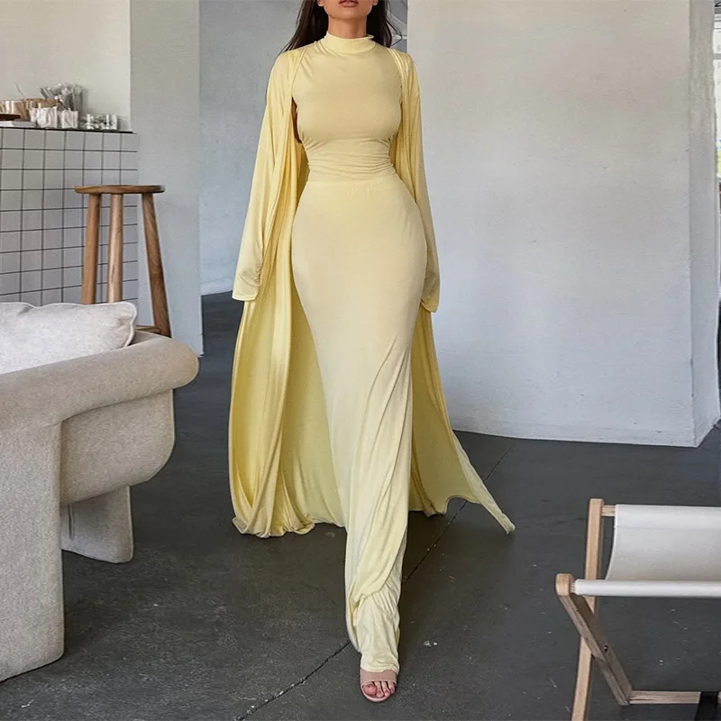 

Длинный жакет с высоким воротником, футболка, комплект, женский модный осенний наряд, повседневный костюм, длинное пальто, жилет, юбка, ансамбль