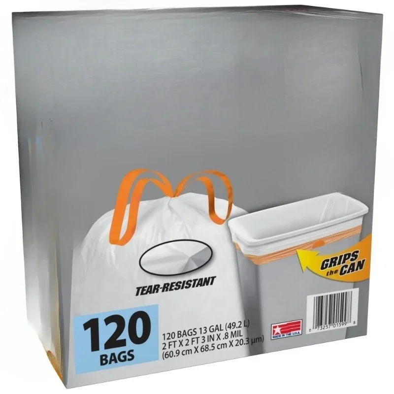 

New Upgrade, (Expandable Drawstring, 20 Percent Post-Consumer Recycled content) White Trash Bags, 13 Gallon, 120 Bags,NEW,Free s