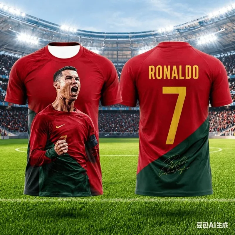 2026 Hot Cristiano Ronaldo Signature Themed Jersey, High Street Style, Unisex Jersey T-Shirt, Breathable Casual Sports Fan Top