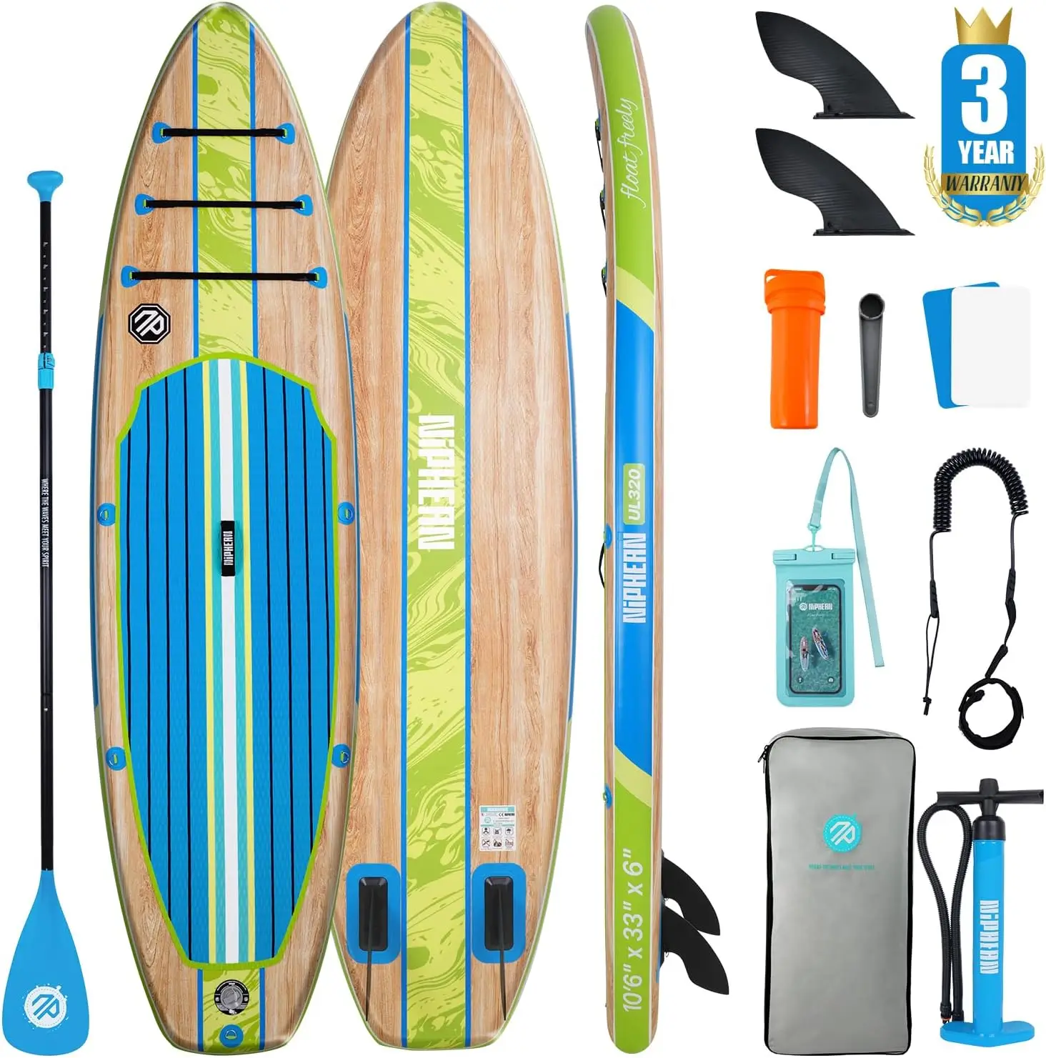 

Inflatable Stand Up Paddle Board with SUP Accessories, Anti-Slip EVA Deck, 10’6’’ Inflatable Paddle Boards for Adults & Youth of
