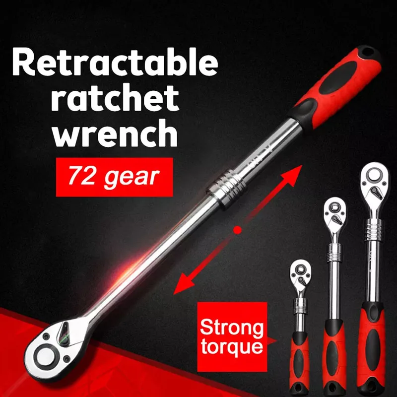 1/4 1/2 3/8 72-Tooth Carbon Steel Retractable Ratchet Wrench Automatic Quick Release Spanner Multifunctional Hand Repair Tools