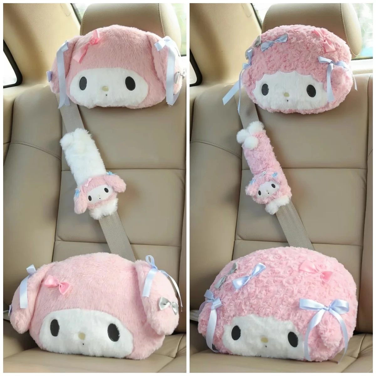 Sanrio My Melody Headrest Back Cushion Car Seat Belt Cover Stuffed Anime Japanese Style Pillow Comfortable Neck Pillow Girl Gift