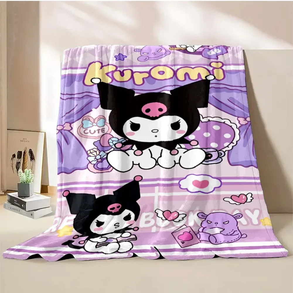 Kuromi Sanrio Pattern Flannel Blanket Baby Four Season Blanket Throw for Sofa,beds,living Rooms,travel Picnic Blanket Gifts