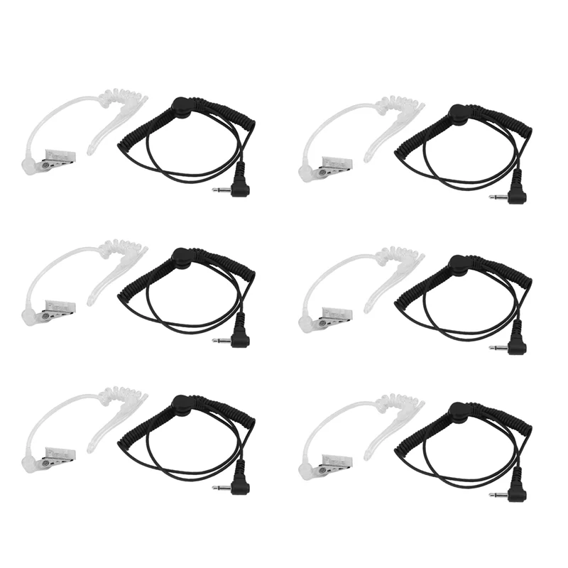 6X RHF 617-1N 3.5Mm RECEIVER/LISTEN ONLY Surveillance Headset Earpiece With Clear Acoustic Coil Tube Earbud Audio Kit-A74Z