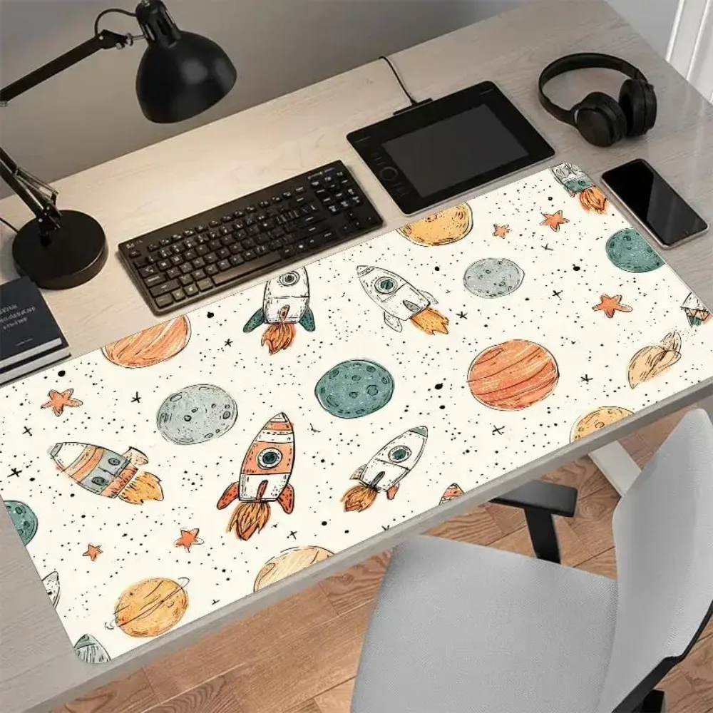 Cute hand-drawn space rocket large-sized gaming mouse pad. Cardigan star star table mat alfombrilla ratón decoração setup gamer