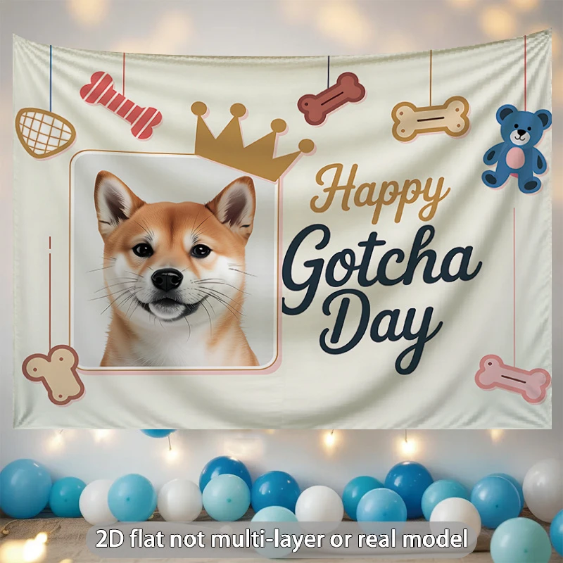 1 pieza de tapiz personalizado de Shiba Inu con la inscripción Happy Gotcha Day, decoración colgante de pared conmemorativa de mascotas personalizada para amantes de los perros