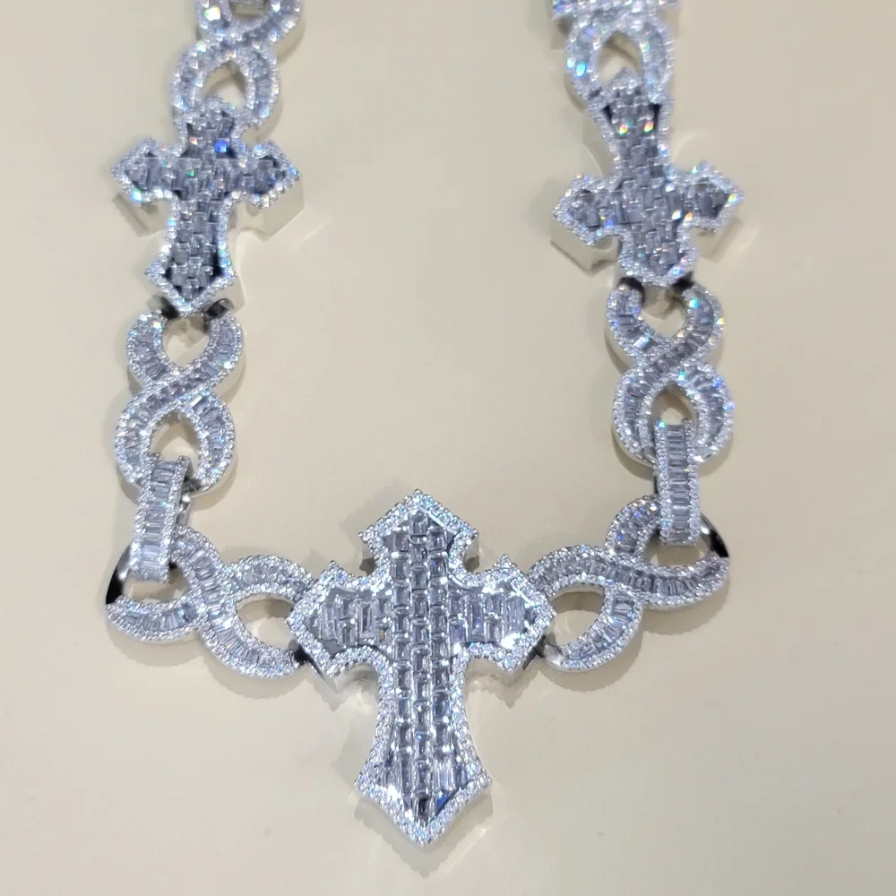 Fashion Iced Out Square Zircon Chain Unlimited Link Cross Necklace Hip Hop Personalized Jewelry Halloween Gifts For Him Her