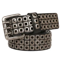 Metal Rivet Cowboy Belt Genuine Leather Cowskin Men Belt Punk Rivet Jeans Belts For Men Ceinture Homme Cinturones Hombre