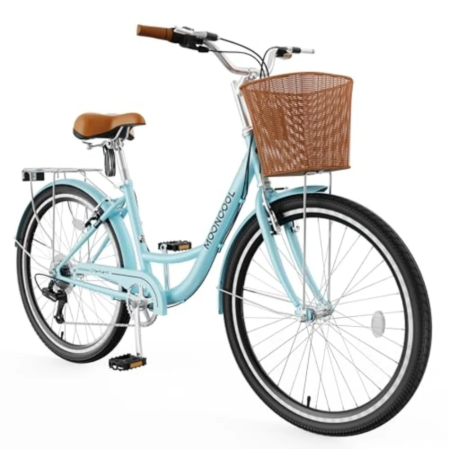 

Womens Bike 7 Speed 24 26 inch Beach Cruiser Bikes for Women Step Through Adult Bicycle with Front Basket for City Commuting
