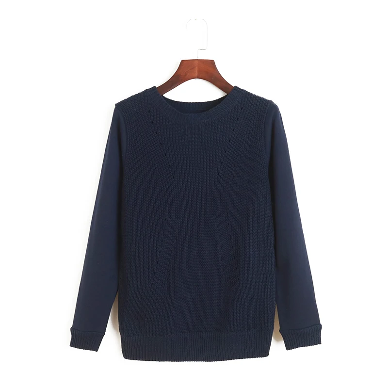 

Winter New Women's round Ne Long Sve Pure Color Knitted Splicing Sweater Simple Japanese Sle Overhead Knitwear