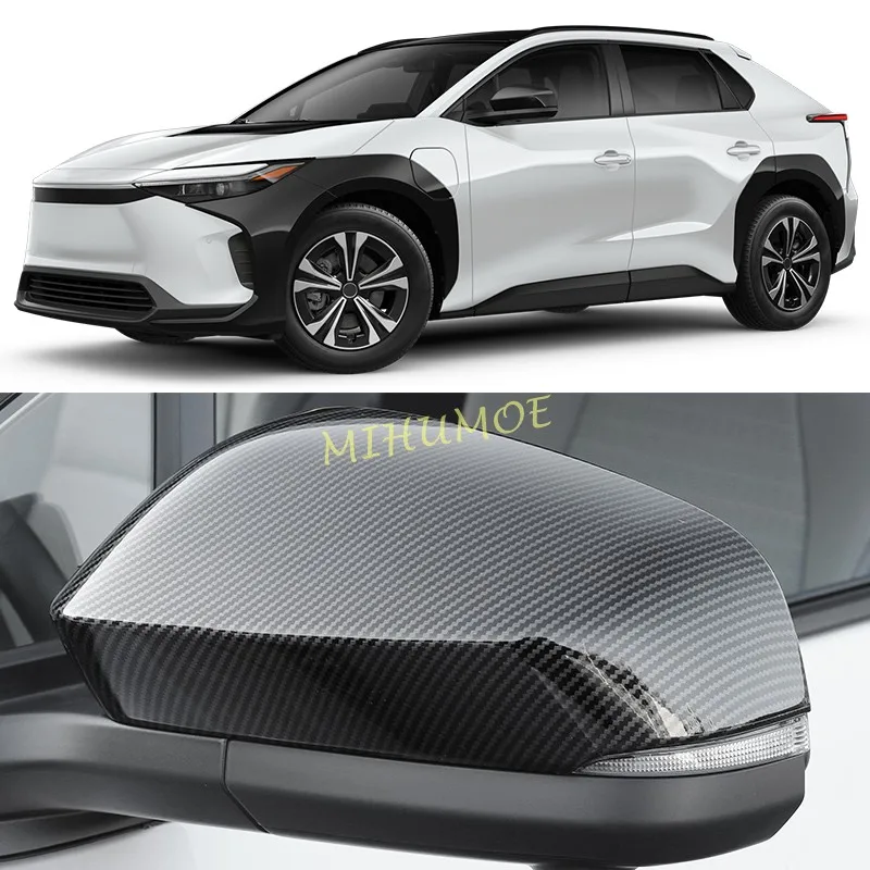 

For 2023-2025 Subaru Solterra Toyota bZ4X Left/Right Black Car Side Rear View Wing Mirror Cover Cap Carbon Fiber