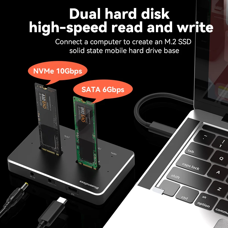 Blueendless M2 Two Bay Ssd Docking Station Dual bay SSD m.2 case PCIe NVME tipo C Usb3.1 10gbps per 25 Solid Disk nvme m2 ssd