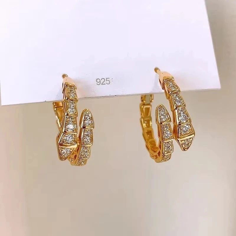 New Snake Shape Zircon Earrings for Women, Niche Design High Grade Elegant Stud Ear Jewelry