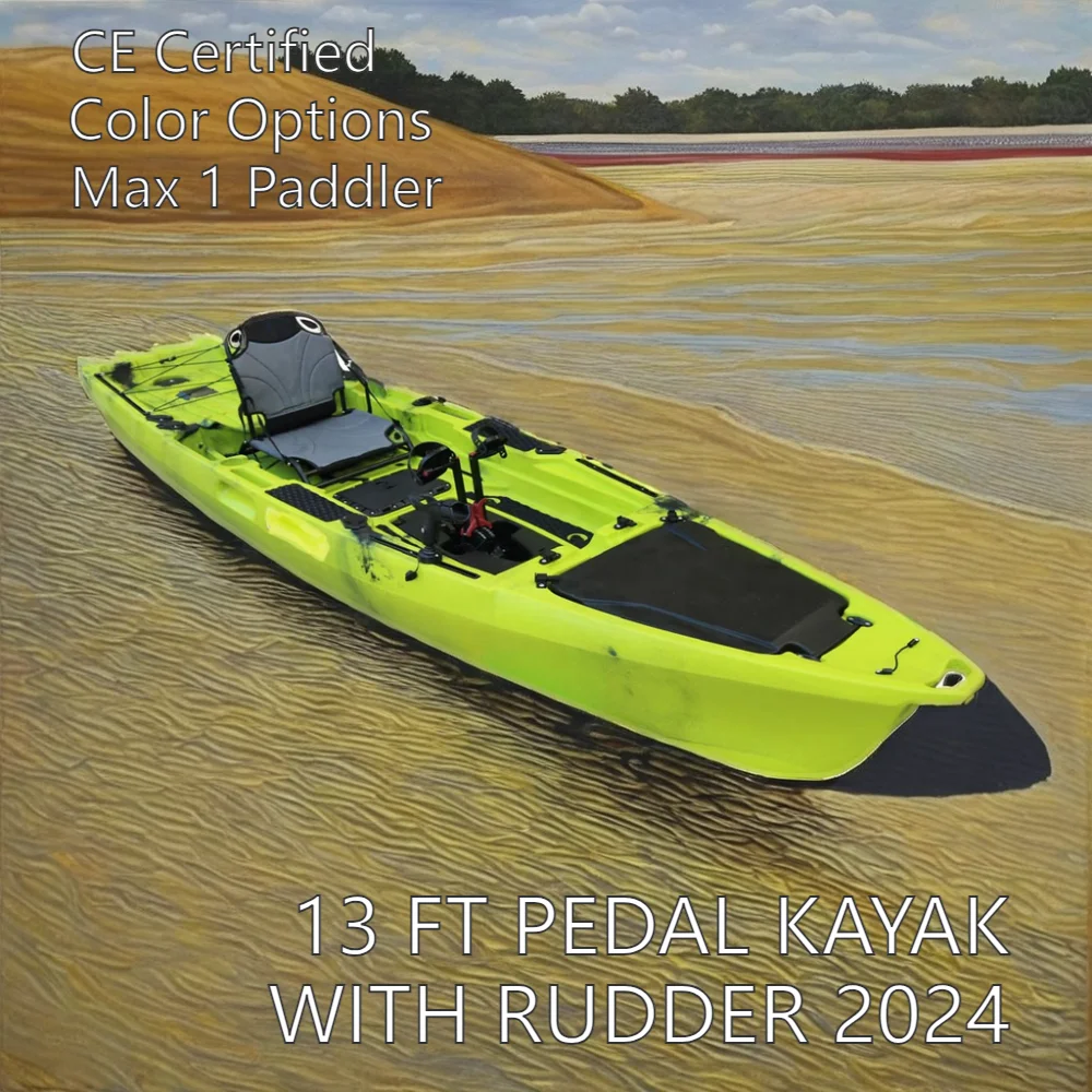 Fishing Kayak Pedal Drive - 13-Fuß-Pedalantriebskajak, Einpersonen-HDPE-Hartplastik-Angelkajak mit Stadionsitz für Outdoor-Wassersport