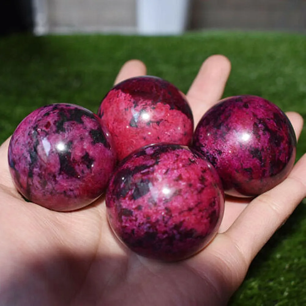 Natural Peach Blossom Stone Jade Ball Onl Crystal Sphere Healing 50-55MM