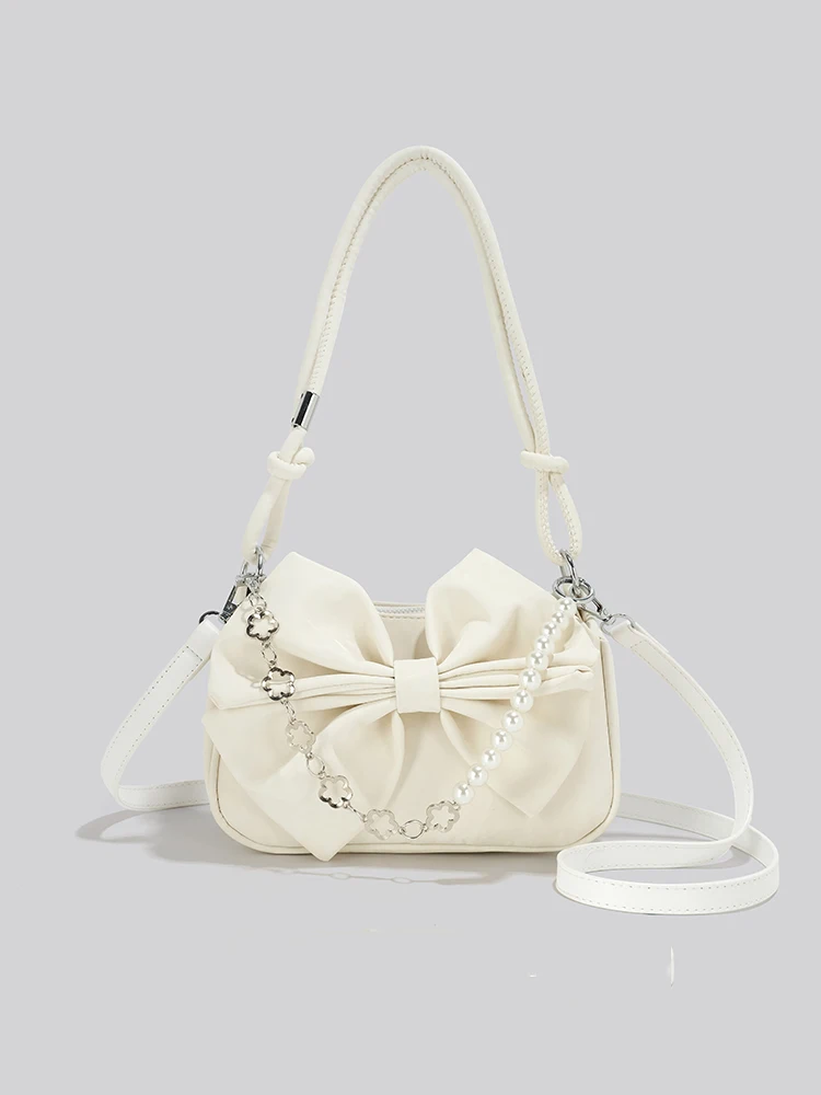 

Сумка подмышки с бантом, высококачественная модная кожаная сумка на плечо, текстурированная сумка через плечо с цепочкой из искусственной кожи, новинка 2025, женская маленькая квадратная сумка