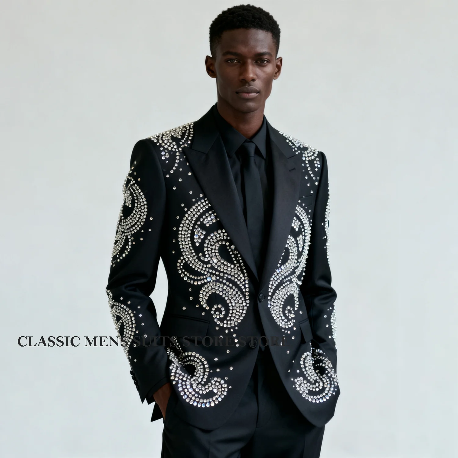 تخصيص البريق لامع مجوهرات حلية سهرة الرجال الدعاوى 2 قطعة الزفاف العريس الذكور حفلة موسيقية السترة ضئيلة حفلة Ternos كاملة #1