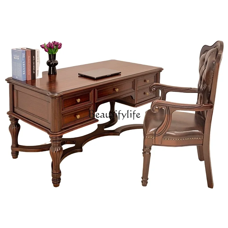 

LAmerican-style Solid Wood Desk High-end Black Walnut Wood Study Room Atmosphere Office Computer Desk