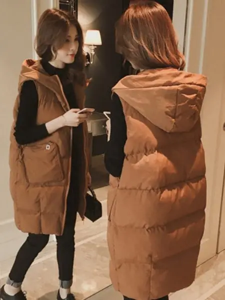 

Women's down Cotton Vest Loose Fit Mid-Length Winter Jaet High Waist Korean Sle Commute Casual Thiened Polyester Fiber