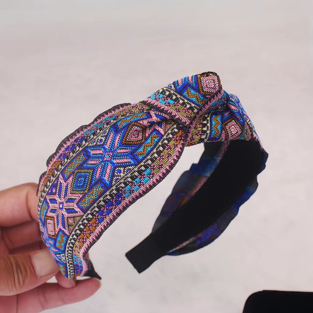 Ethnische Stil Stickerei geknotet Stirnband für Frauen Mädchen Stoff Haar Hoop weibliche waschen Gesicht Haarbänder Geschenke Haar-Accessoires – Detail 3