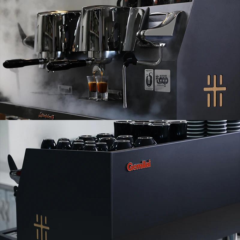 Gemilai G3207A Commercieel Smart Espresso Koffiezetapparaat Industrieel 58mm 2 Groepen Koffie Cafetiere Roestvrij Stalen Behuizing