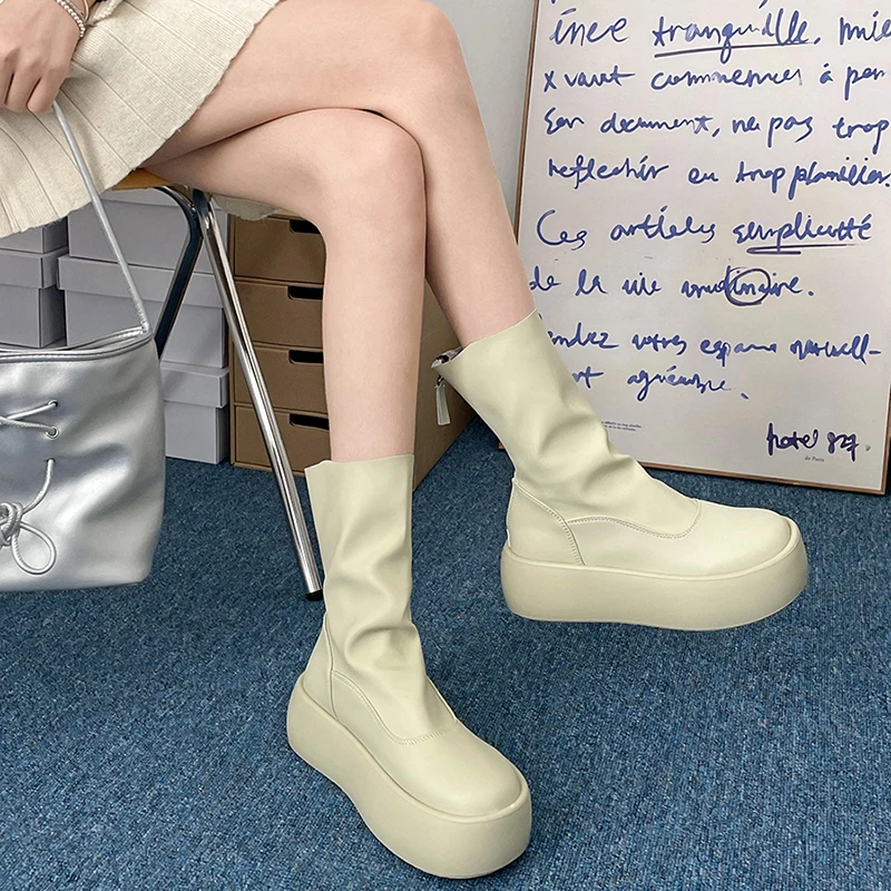 Bottes Courtes Rondes pour Femme, Chaussures Imperméables à Plateforme Plate, Chaussons de Rinçage, à la Mode, Automne et Hiver