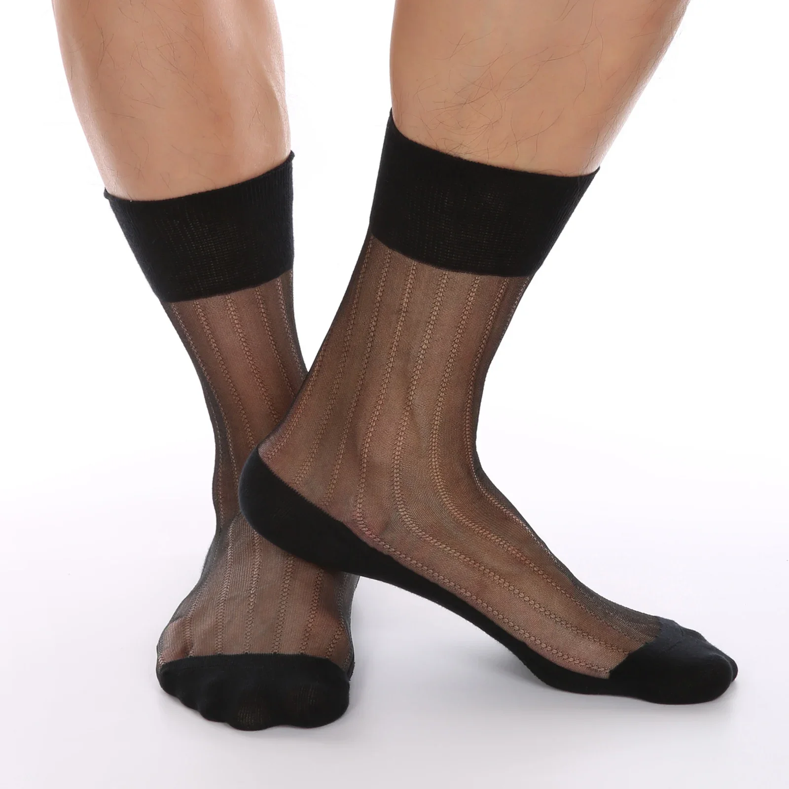 CLEVER-MENMODE Homme Maille Sheer Insteps Tube Chaussettes Talon Renforcé Semelle Sexy Parker Fétiche Bas Chaussettes Transparentes