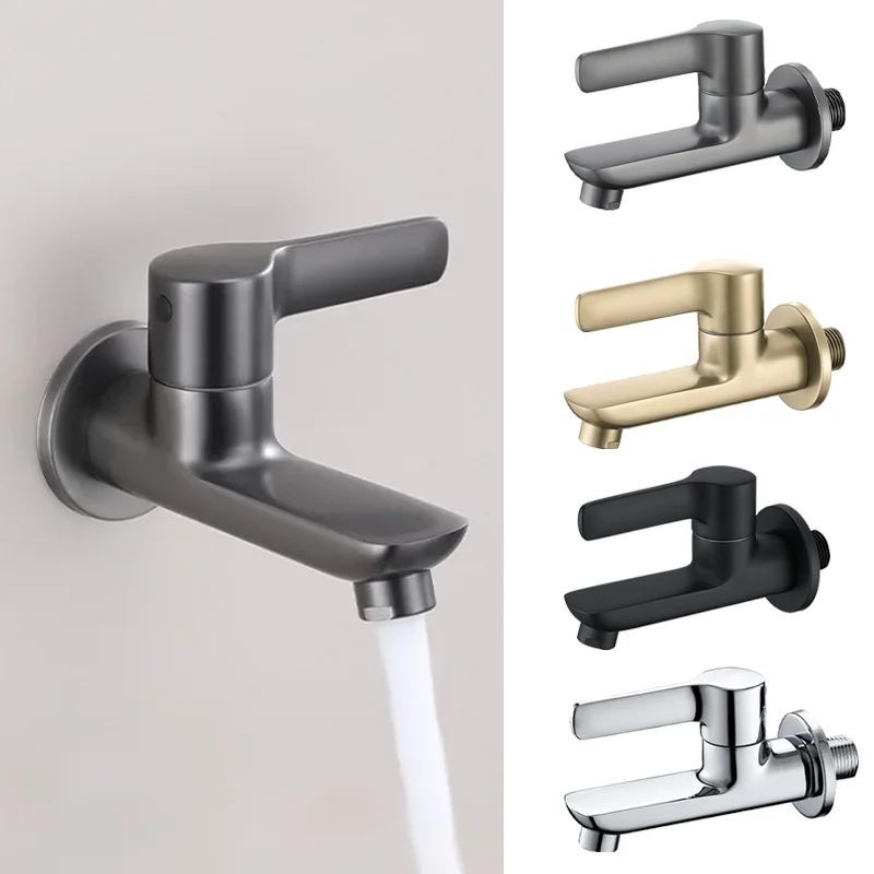 

Wall Mounted Solid Brass Outdoor Faucet Single Cold Water Tap Gray/Black for Garden Balcony Washbasin Mop Pool - Creative Home