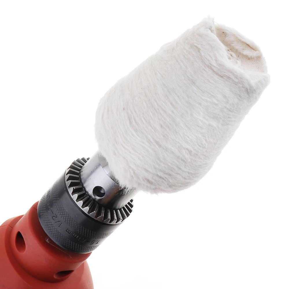 Tampone in cotone per lucidatura a specchio con mola in tessuto bianco a forma di cono da 3 pollici con diametro del gambo di 6mm per la lucidatura di superfici