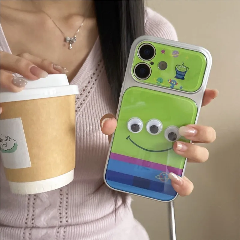 3D Three-Eyed Alien Case for iPhone 17 16 15 Pro Max Cute Movable Eyes Soft TPU Cover Blue Light Cartoon Shockproof Phone Shell