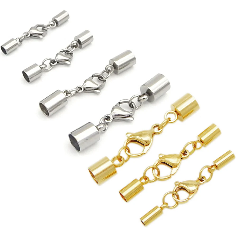5pc Gold Color Stainless Steel Lobster Clasps End Caps Clasps Jewelry Connector Fit 3/4/5mm Leather Cord DIY Fashion Jewelry
