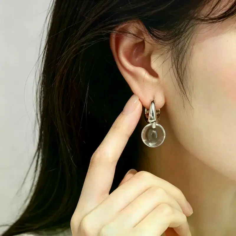 2026 Transparent Round Ball Pendant Earring Hooks Korean Fashion Jewelry For Girls Women's Daily Party Wear Versatile Accessory
