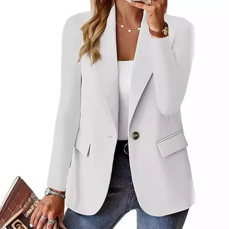 Women's Single Button Straight Anti-Wrinkle Jacket Long Sleeve Jacket Formal Business Path OL Office Lady Spring and Fall