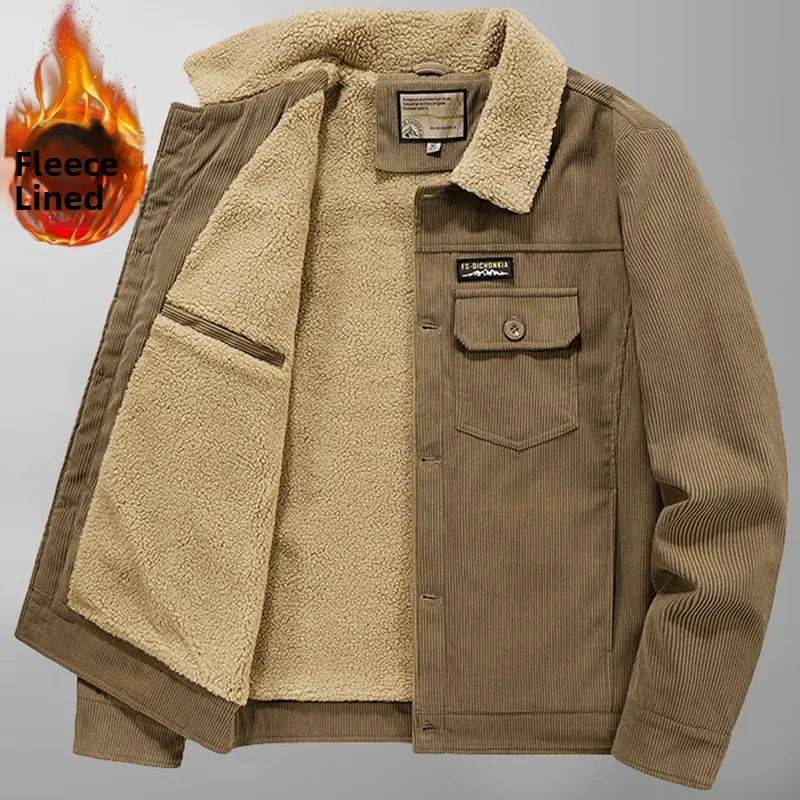 

Men's Winter Thiened Fce Lined Cotton Jaet Corduroy Coat with Fur Collar Casual Workwear Sle Multiple kets