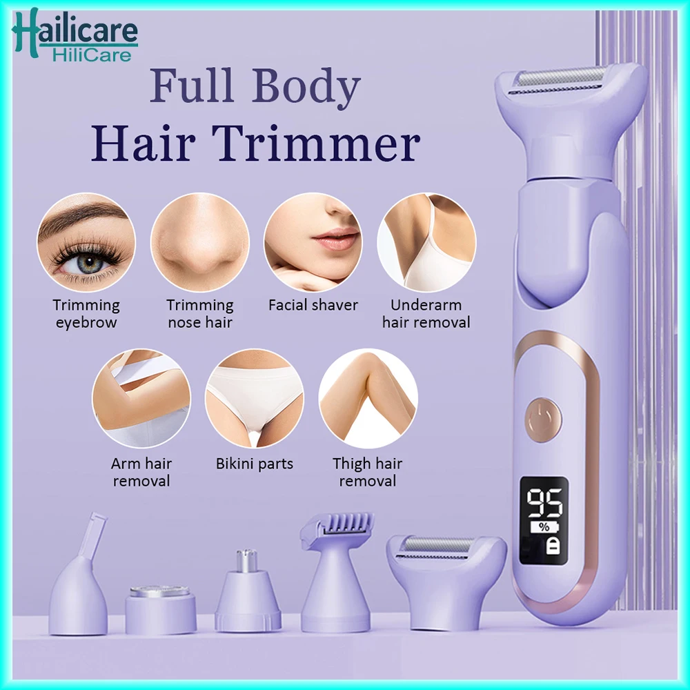

Electric Shaver for Women 5-in-1 Cordless Hair Trimmer Razor Portable Hair Remover for Body Nose Facial Eyebrow Leg Bikini