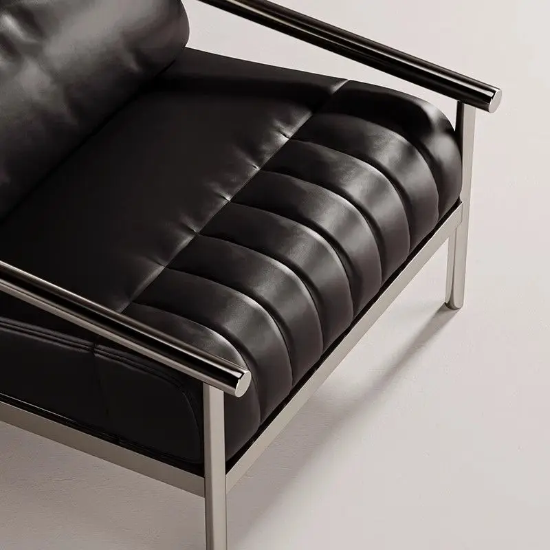 

Designer single sofa stainless steel art leather art armrest antique modern simple