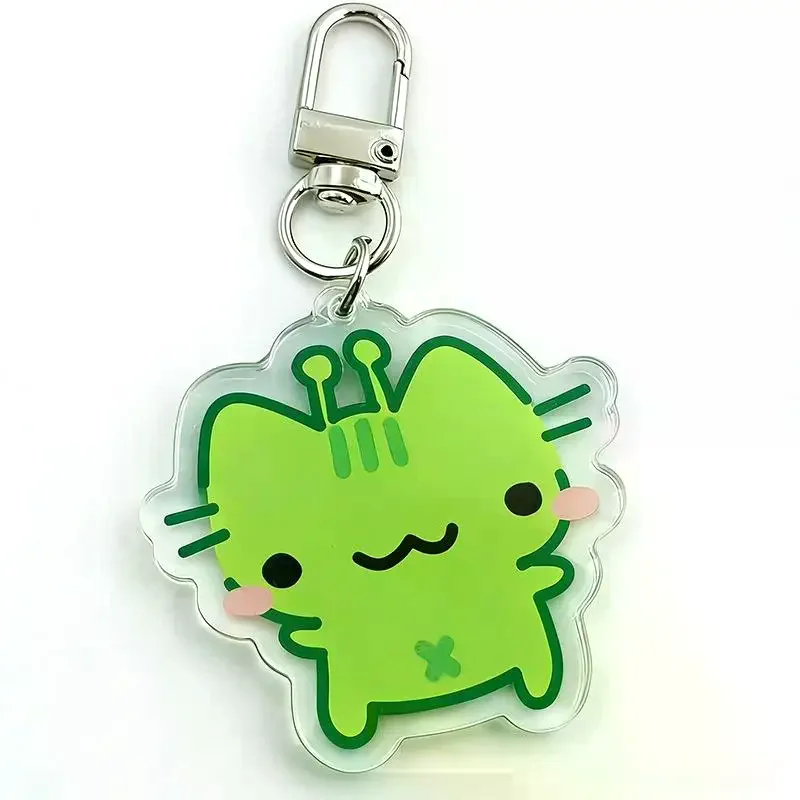 Cute Cat Acrylic Keychain Green Bag Charm Backpack Purses Pendant Couple Gift Pet Lovers Party Favor Accessories Jewelry Decor