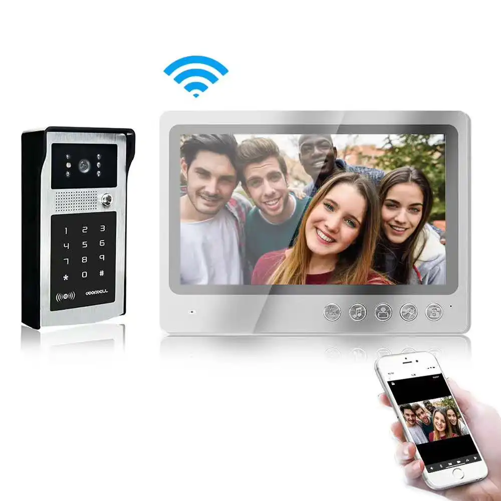 9Inch Ips Scherm Bedraad Wifi Ip Deurbel Rifd Card/Wachtwoord Toegangscontrolebeleid Video Deurtelefoon Intercom Visuele Kijkgaatje viewer