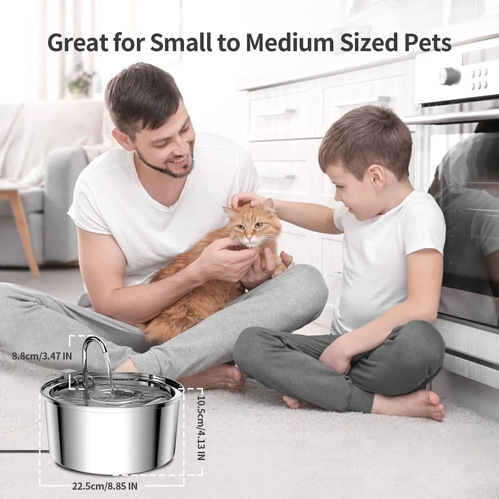 Stainless Steel Faucet Pet Water Dispenser, 3.2L Large Capacity, SUS304 Food Grade Automatic Filtration